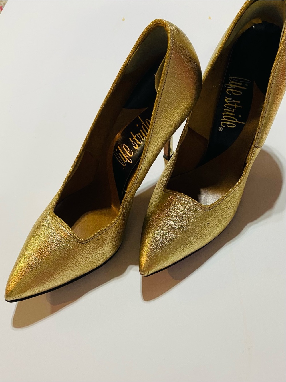 Vintage Life Stride Gold Metallic D’Orsay Heels 7.5 Narrow 80s Glam